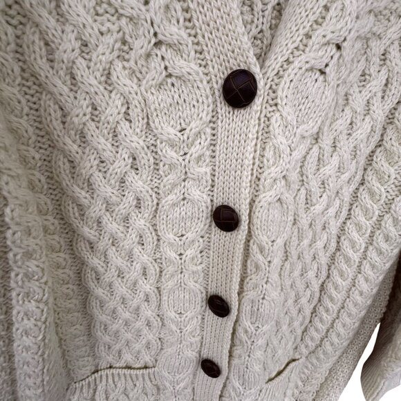 Aran Crafts XL Irish Cable Knit Cardigan Sweater 100% Merino Wool Cream - Picture 5 of 10